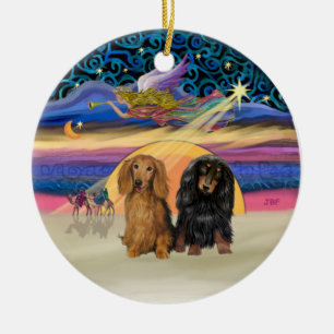 Weihnachtsstern - Zwei langhaarige Dackeln Keramikornament