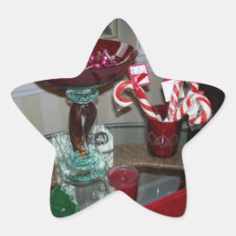 Weihnachtssterne Foto aus rotem Glas und Bonbons Stern-Aufkleber
