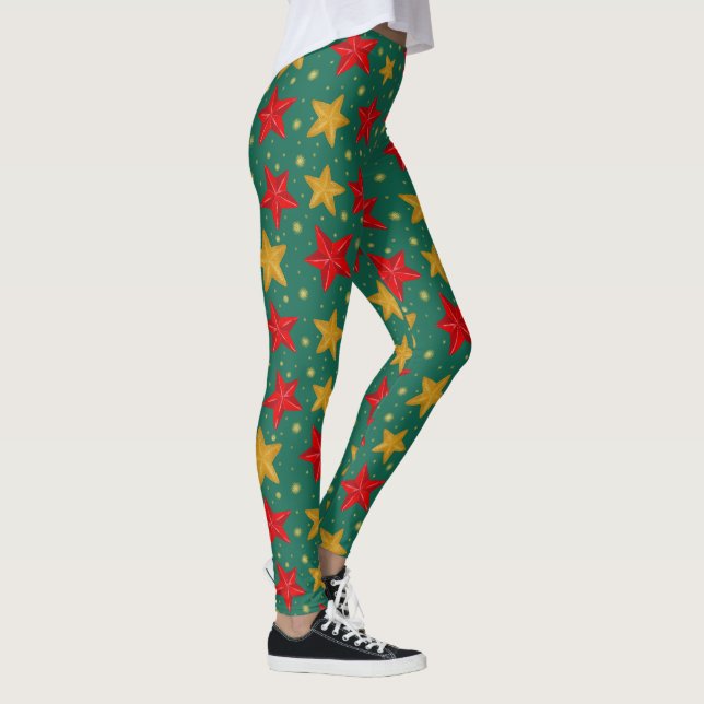 Weihnachtssterne mit Rot- und Goldstern Leggings (Rechts)