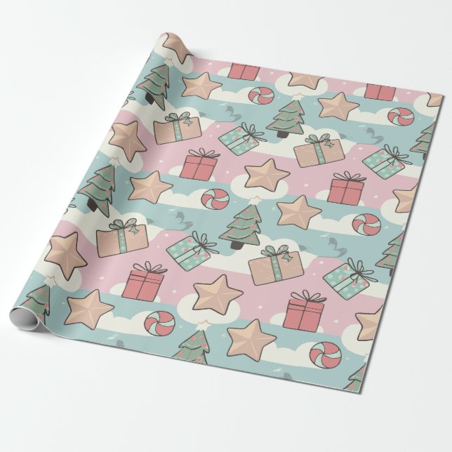 Weihnachtssterne und Bonbons Geschenkpapier (Ungerollt)