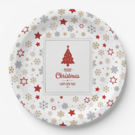 Weihnachtssterne und Schneeflocken Muster Pappteller
