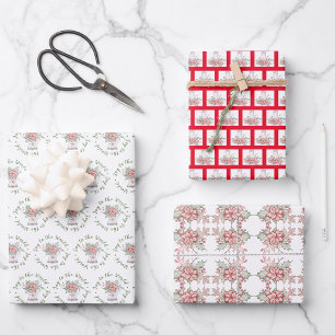Weihnachtssterne und Stechpalmen-Beeren Geschenkpa Geschenkpapier Set