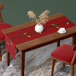 Weihnachtssternenleuchten am roten Tisch Kurzer Tischläufer