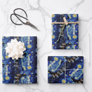 Weihnachtssternennacht Van Gogh Katzenliebhaber Geschenkpapier Set