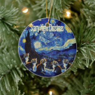 Weihnachtssternennacht Van Gogh Katzenliebhaber Keramik Ornament
