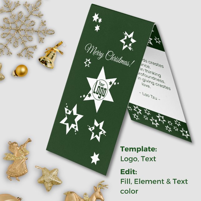 Weihnachtssternkarte für benutzerdefinierte Logo-R (Custom Logo Lawn Service Christmas Stars Card, Green and White Card)
