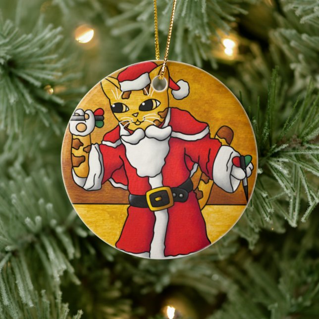 Weihnachtssternkatze Keramik Ornament (Baum)