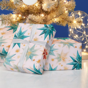 Weihnachtssternornamente Grün Gold Weihnachten Geschenkpapier