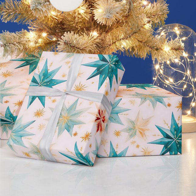 Weihnachtssternornamente Grün Gold Weihnachten Geschenkpapier (Feiertage)