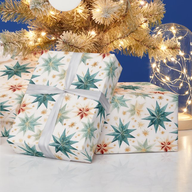 Weihnachtssternornamente Grün Gold Weihnachten Geschenkpapier (Feiertage)