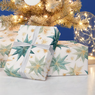 Weihnachtssternornamente Grün Gold Weihnachten Geschenkpapier