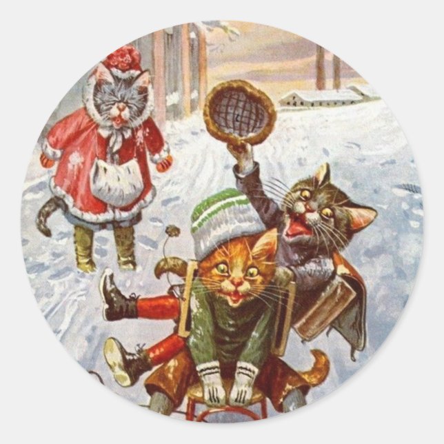 Weihnachtssticker, Arthur Thiele Cats Runder Aufkleber (Vorderseite)