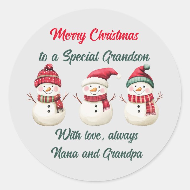 Weihnachtssticker für Grandson Runder Aufkleber (Vorderseite)