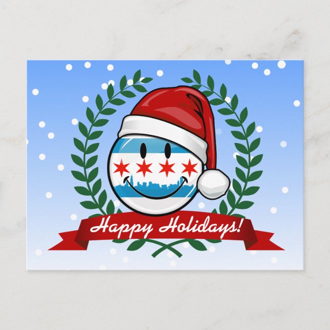 Weihnachtsstil lächelnd Chicagoer Flagge Feiertagspostkarte (Vorderseite)