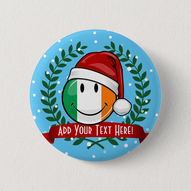 Weihnachtsstil lächelnd irische Flagge Button (Vorderseite)