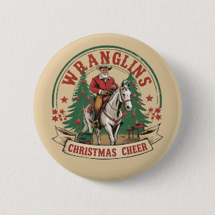 Weihnachtsstimmung Cowboy Santa Pferd Reiten Button