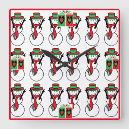 Weihnachtsstollen mit Schneemann Quadratische Wanduhr