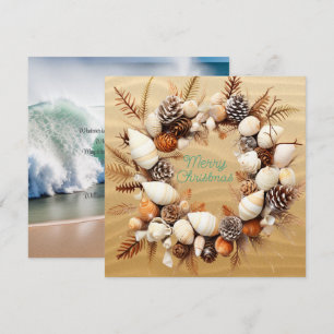 Weihnachtsstrand Muscheln Pinienkerne Seetang Feiertagskarte