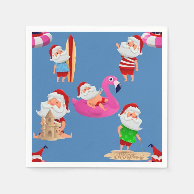Weihnachtsstrand Santa Claus Urlaub Serviette (Vorderseite)