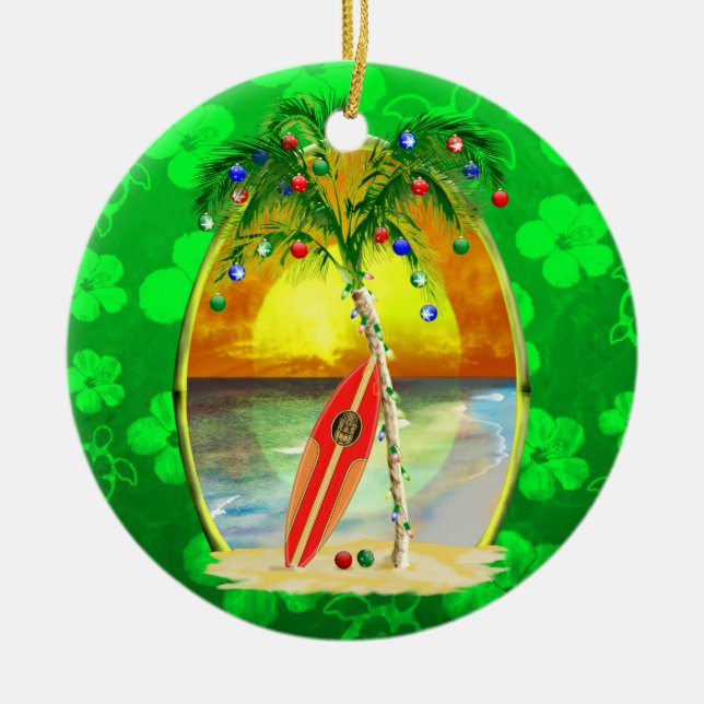Weihnachtsstrand-Sonnenuntergang Keramik Ornament (Vorne)