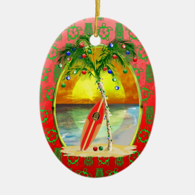 Weihnachtsstrand-Sonnenuntergang Keramikornament (Vorne)