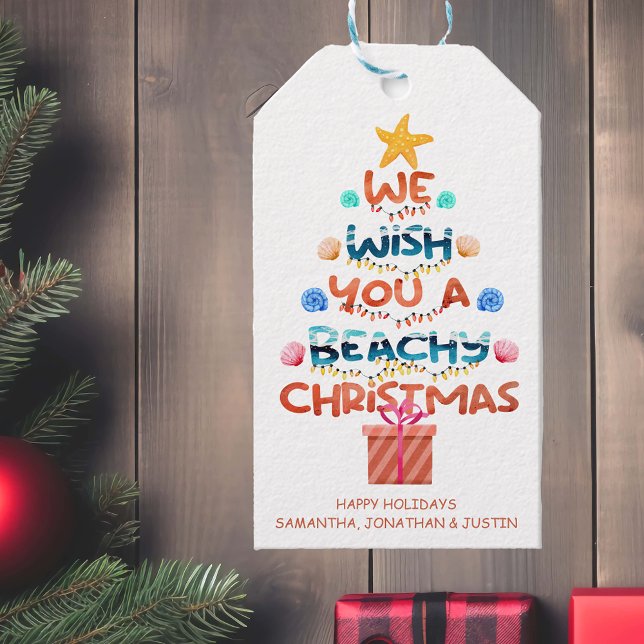Weihnachtsstrand tropischer Strandbaum Geschenkanhänger (Von Creator hochgeladen)