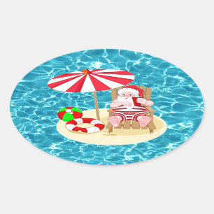 weihnachtsstrand weihnachtsmann ovaler aufkleber