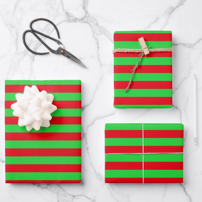 Weihnachtsstreifen Geschenkpapier Set (Vorderseite)