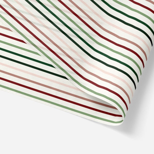 Weihnachtsstreifen in Rot, Grün und Beige Seidenpapier (transparent tissue paper - stripes pattern in red, green and beige for adult christmas gifts)