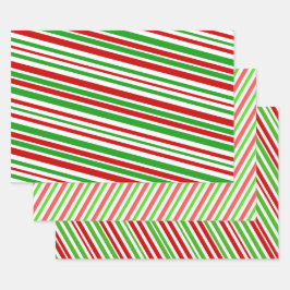 Weihnachtsstreifen in Rot, Weiß und Grün Geschenkpapier Set