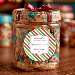 Weihnachtsstreifen, mit Liebe gebacken, individuel Runder Aufkleber