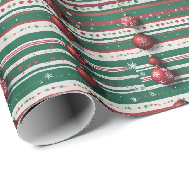 Weihnachtsstreifen mit Ornamenten und Weihnachtsdo Geschenkpapier (Rolleneckpunkt)