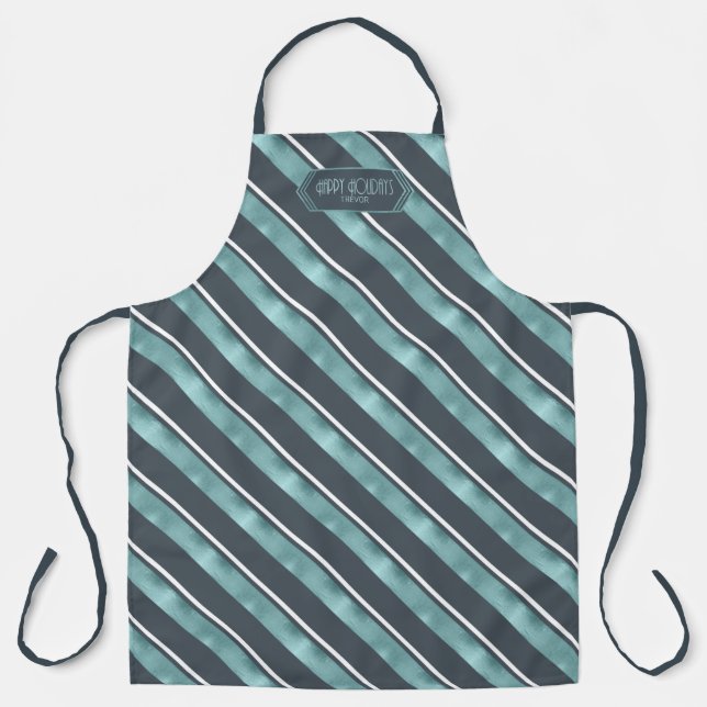 Weihnachtsstreifen Muster Aquamarin/Weiß ID862 Schürze (Vorderseite)