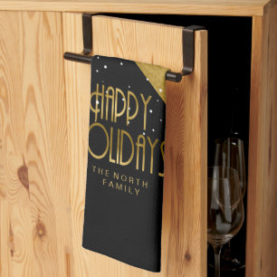 Weihnachtsstreifen Muster Gold/Schwarz ID862 Geschirrtuch