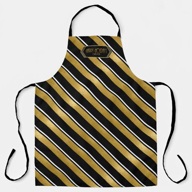 Weihnachtsstreifen Muster Gold/Schwarz ID862 Schürze (Vorderseite)