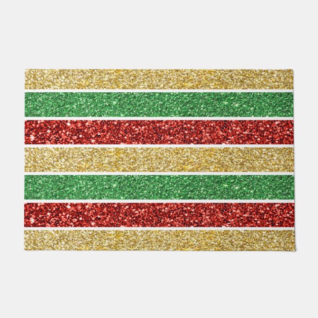 Weihnachtsstreifen rot, gelb und grün verfärben fußmatte (Vorderseite)