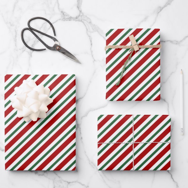 Weihnachtsstreifen Rot Weiß Geschenkpapier Set (Vorderseite)