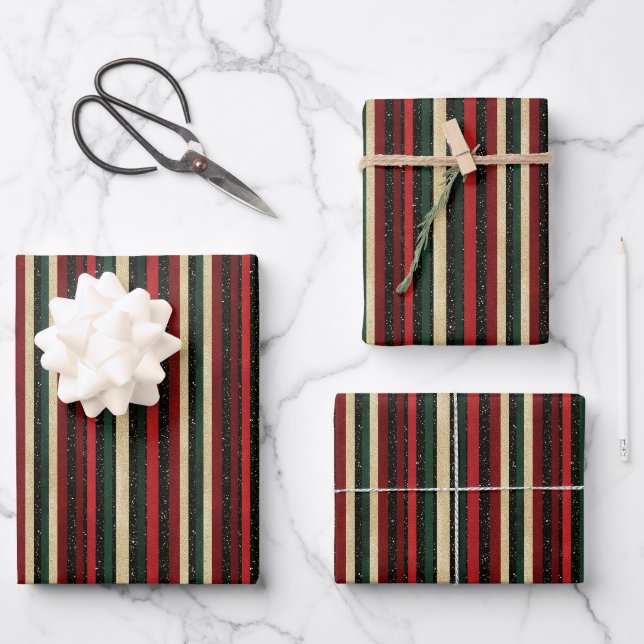 Weihnachtsstreifen Umschlagpapier Geschenkpapier Set (Vorderseite)
