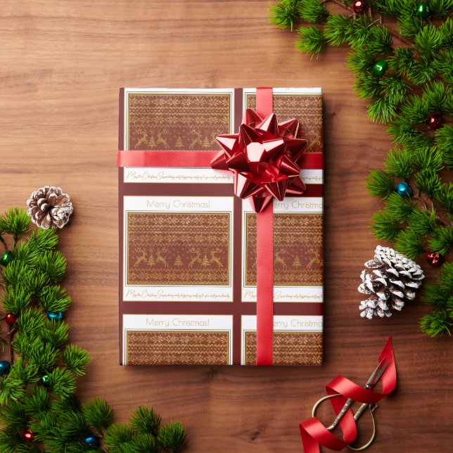 Weihnachtsstrickerei mit Hirschen und Baum Geschenkpapier (Feiertagsgeschenk)