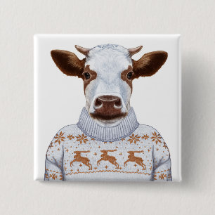 Weihnachtsstrickjacke-Kuh Button