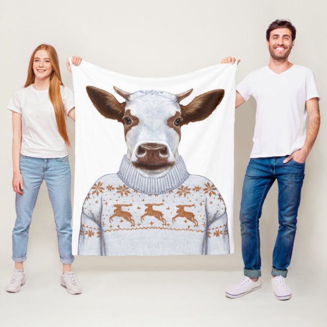 Weihnachtsstrickjacke-Kuh Fleecedecke (Beispiel)