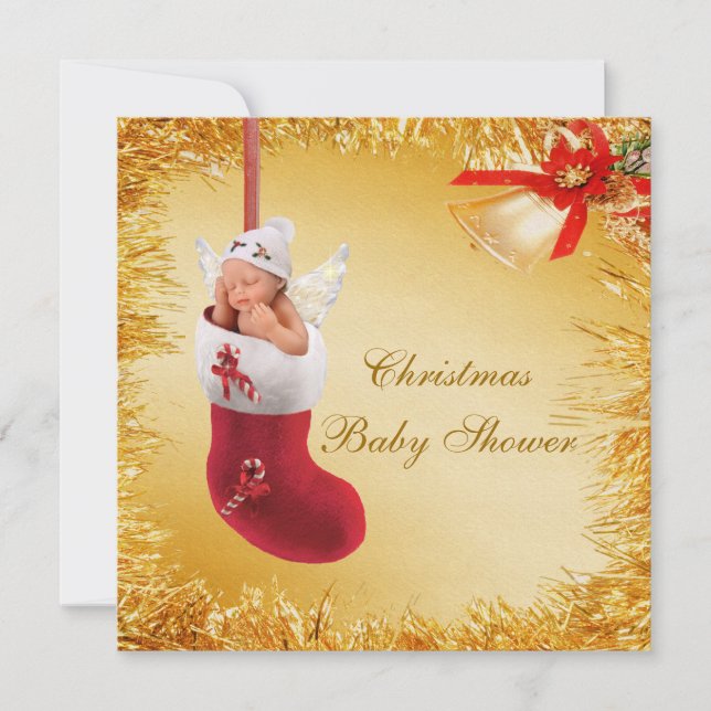 WeihnachtsStrumpf-Baby-u. Lametta-Baby-Dusche Einladung (Vorderseite)