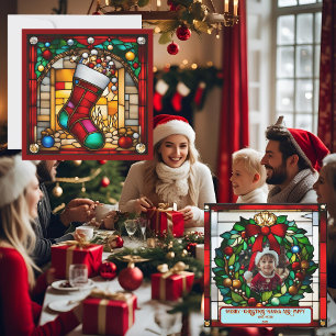 Weihnachtsstrumpf Faux-Buntglas Karte