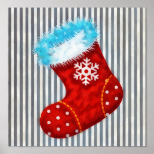 Weihnachtsstrumpf-Kunstposter auf Streifen Poster