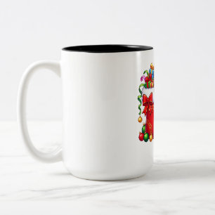 Weihnachtsstrumpf mit Welpen und Santa Zweifarbige Tasse