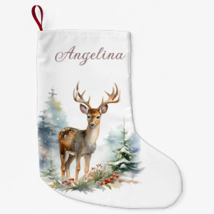 Weihnachtsstrumpf mit Winterhirsch-Wasserfarbe Kleiner Weihnachtsstrumpf
