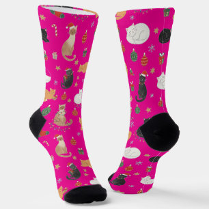 Weihnachtsstrümpfe mit festlichem Katzenmuster Socken
