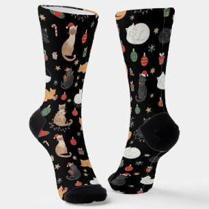 Weihnachtsstrümpfe mit festlichem Katzenmuster Socken