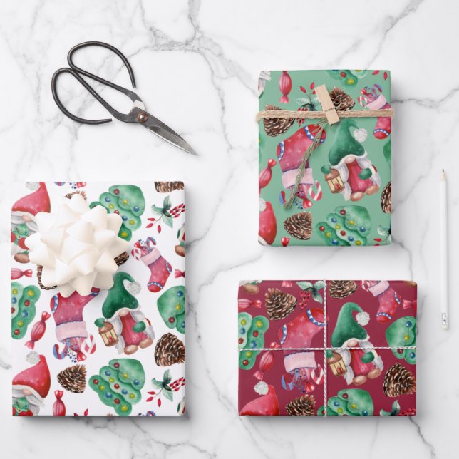 Weihnachtsstrümpfe und Symbole Geschenkpapier Set (Vorderseite)