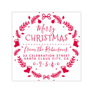 WeihnachtsStrümpfewreath-Name u. Rücksendeadress Permastempel